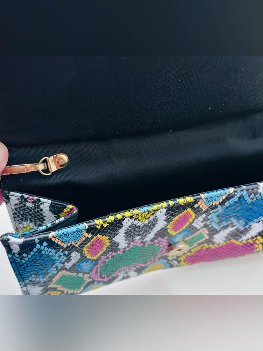 Colorful Snakeskin-Pattern Clutch with Removable Shoulder Bag Strap Vegan